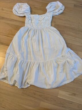 Abercrombie & Fitch White Puff-Sleeve Midi Dress